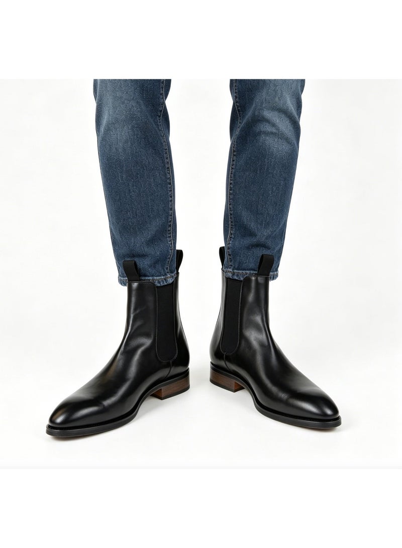 Large size high-top men's shoes - New arrivals for autumn and winter - Short boots for men - Pointed toe Chelsea boots made of leather - Image 3