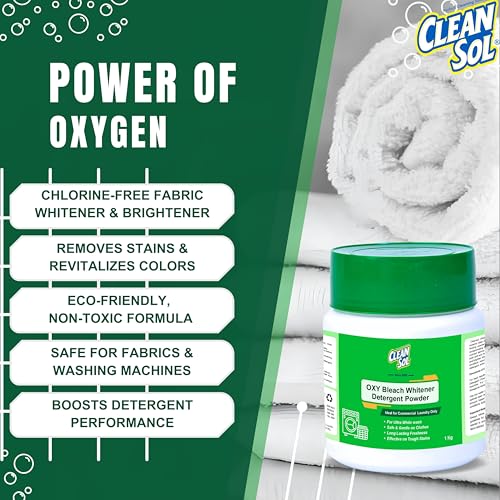Cleansol Oxygen Bleach Powder 1Kg | Fabric Whitener, Color-Safe Brightener & Stain Remover | Chlorine-Free Laundry Booster for White & Colored Clothes - Image 2