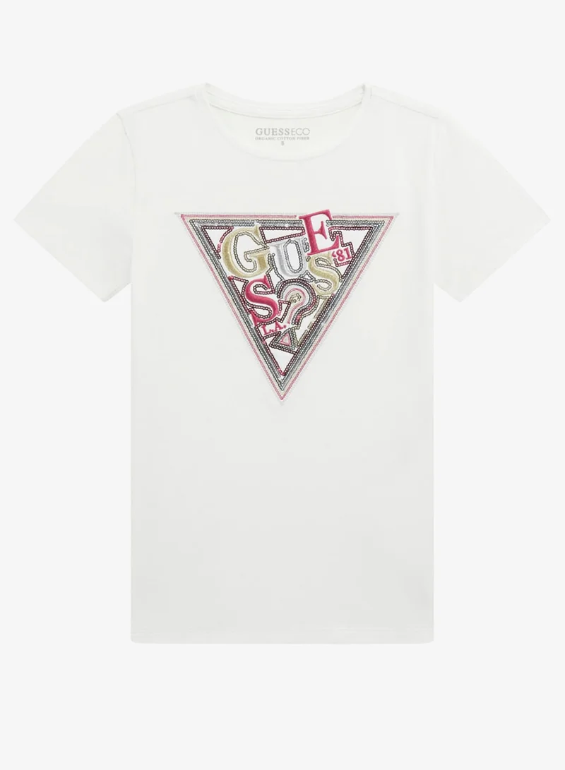 جس تيشيرت للأطفال بياقة دائرية وشعار مطبوع