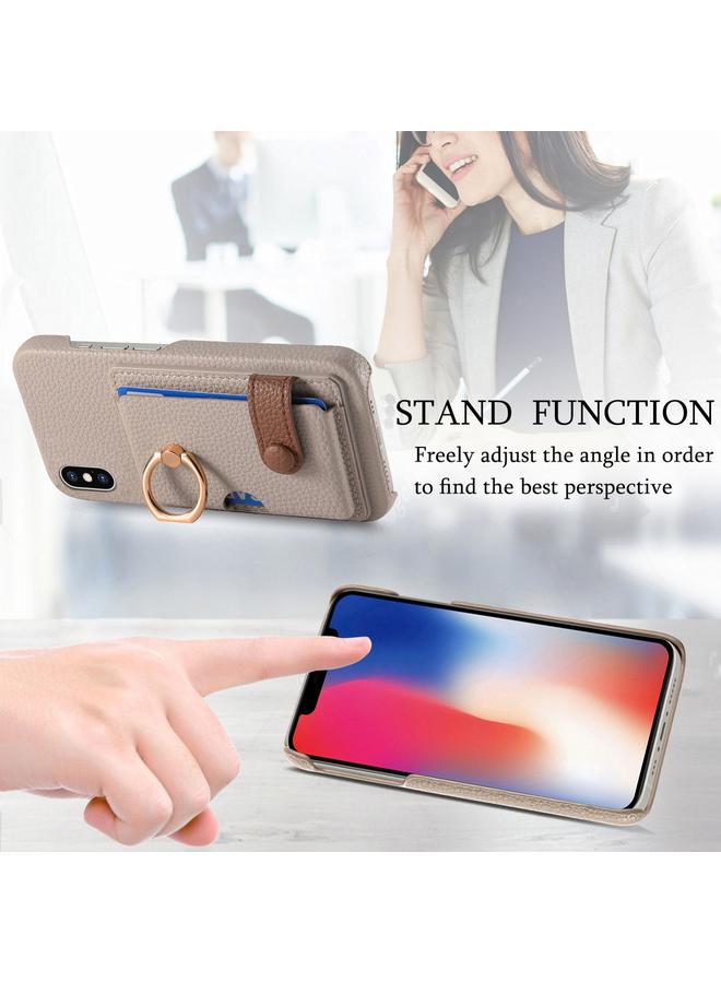 S-TOP Case For iPhone X / XS Litchi Leather Oil Edge Ring Card Back Phone Case - Image 5