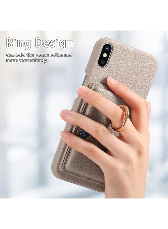 S-TOP Case For iPhone X / XS Litchi Leather Oil Edge Ring Card Back Phone Case - Image 3