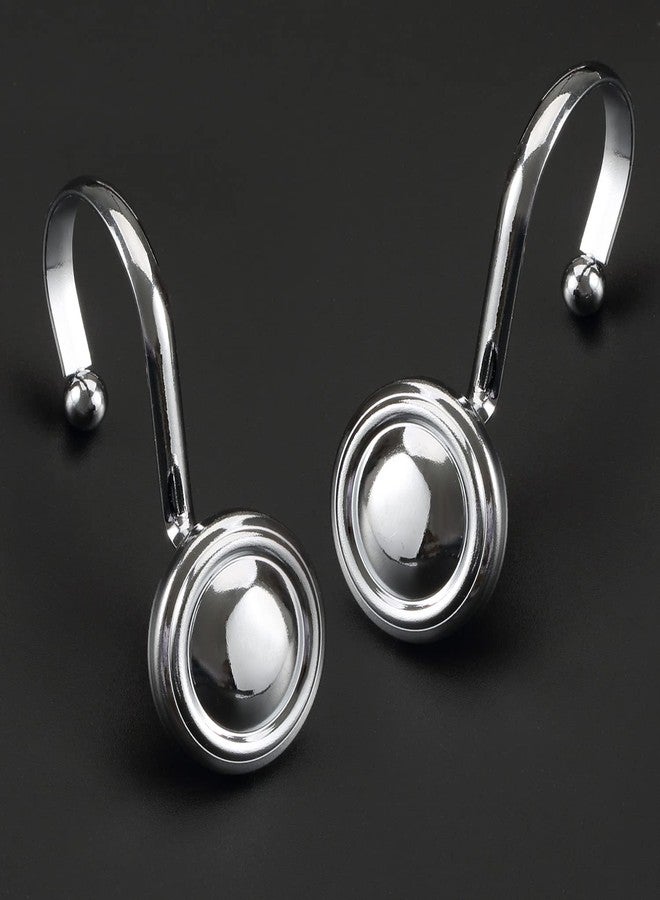 ZESLMG Silver Shower Curtain Hooks, ZESLMG Chrome Decorative Shower Curtain Hooks for Bathroom, Rust Proof Shower Curtain Rings Hangers for Shower Curtain Rod,Set of 12 Metal Glossy Round Design - Image 3