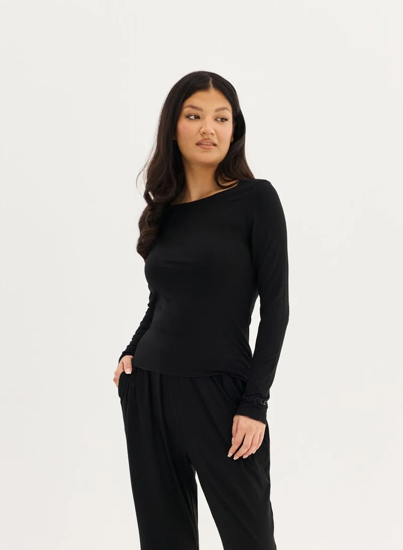 رولو Women's Soft Boatneck Long Sleeve - Black
