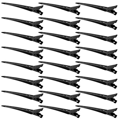 Bantoye 24 Packs Duck Bill Clips, Bantoye 3.35 Inches Rustproof Metal Alligator Curl Clips with Holes for Hair Styling, Hair Coloring, Black - Image 1