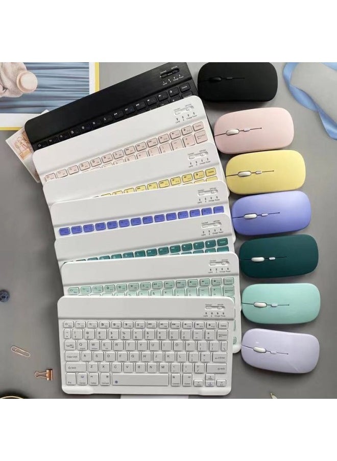 Wireless Bluetooth Keyboard Tablet PC Bluetooth Three-System Universal Learning Machine Classic Office Keyboard Mouse Suit-color:10inch Qingshan Dai