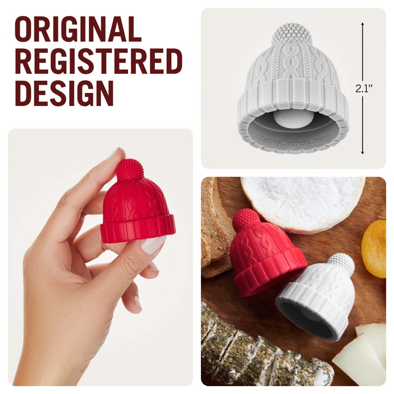Monkey Business Beanie Cap Decorative Silicone Bottle Stopper In A Gift Box  Set Of Two  Novelty Cork  Beverage And Wine Keeper  Champagne Bottle Stoppers (Red & Grey) - Image 4