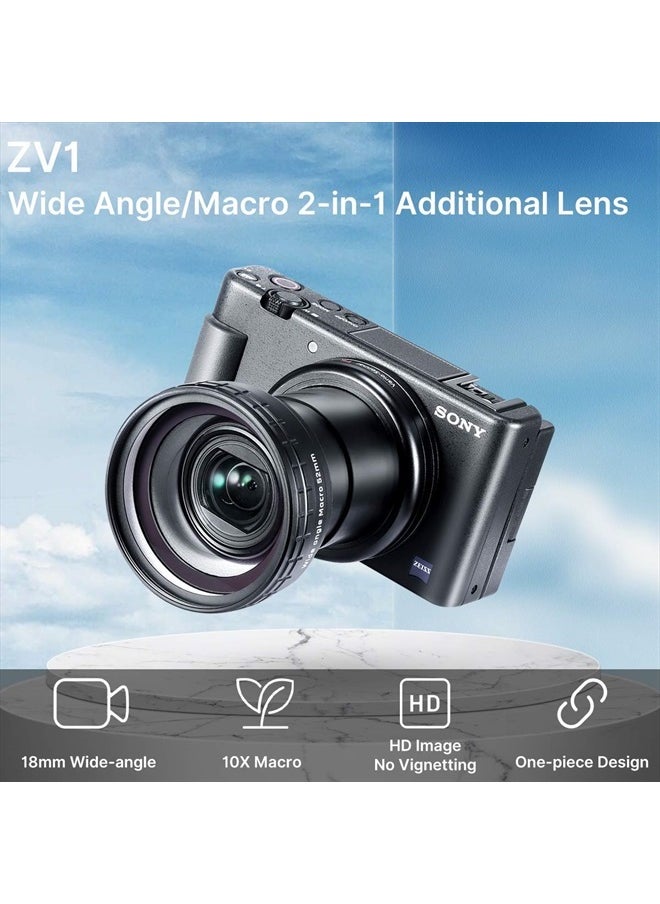 PICTRON - Wide Angle Lens for Sony ZV1, ULANZI WL-1 ZV1 18mm Wide Angle/ 10X Macro 2-in-1 Additional Lens for Sony ZV1 Camera - Image 1