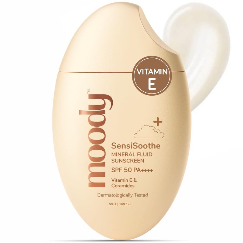 Moody SensiSoothe Mineral Brightening Sunscreen Serum With Ceramides  Rice  SPF 50 PA for All Skin Types  No White Cast NonComedogenic Dermatologist Tested  50ML - Image 1