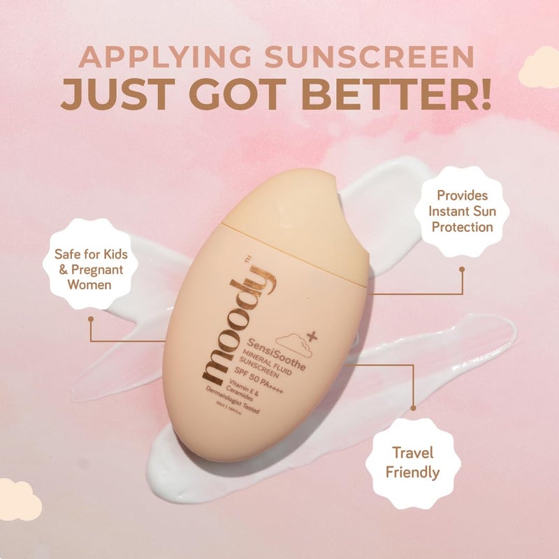 Moody SensiSoothe Mineral Brightening Sunscreen Serum With Ceramides  Rice  SPF 50 PA for All Skin Types  No White Cast NonComedogenic Dermatologist Tested  50ML - Image 4