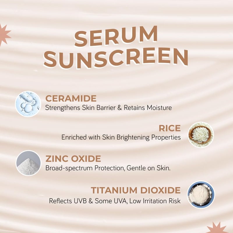 Moody SensiSoothe Mineral Brightening Sunscreen Serum With Ceramides  Rice  SPF 50 PA for All Skin Types  No White Cast NonComedogenic Dermatologist Tested  50ML - Image 3
