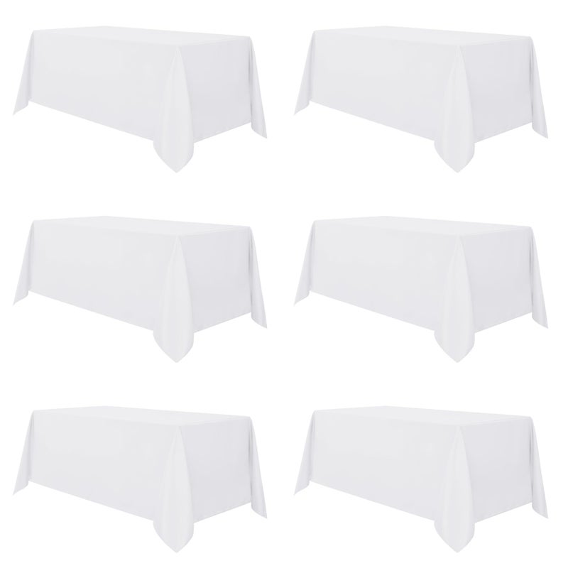 sancua 6 Pack White Tablecloth 90 x 156 Inch - Rectangle Table Cloth for 8 Feet Tables Stain and Wrinkle Resistant Washable Polyester Table Cover for Dining Wedding Banquet Party Buffet Restaurant - Image 1