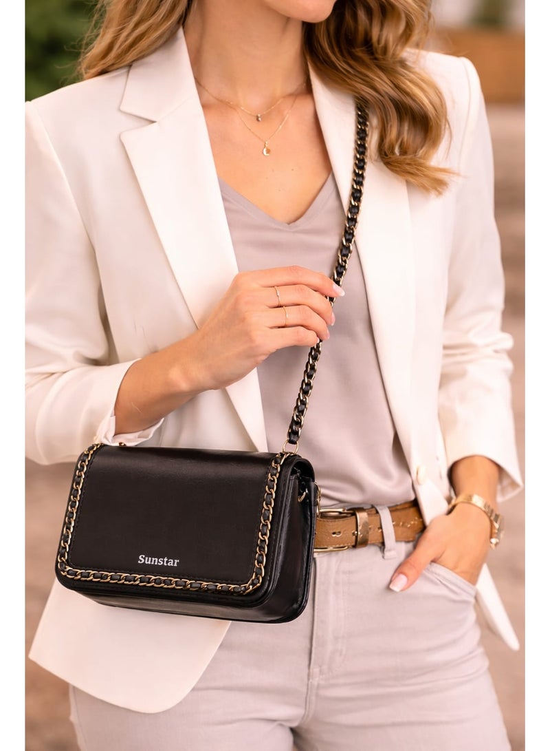 Sunstar Elegant Chain Detail Crossbody Bag – Premium Black Mini Shoulder Handbag - Image 2