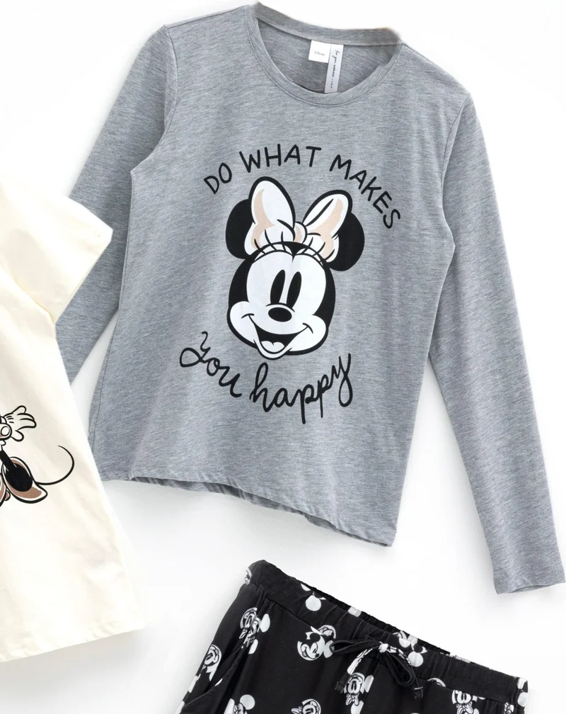 For You Sleepwear 4-Piece Minnie Mouse Black-Grey Pajama Set