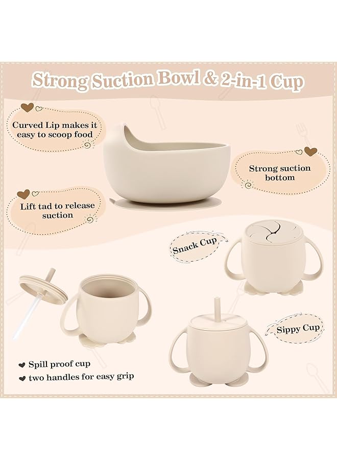 LINJIE Baby Feeding Set 9 Pack Non Slip Baby Weaning Supplies Set Food Grade Bpa Free Baby Tableware Set A Must Have For Baby Feeding As A Gift For Newborns A Durable Dishwasher That Is Safe.(Beige) - Image 4