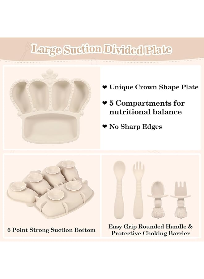 LINJIE Baby Feeding Set 9 Pack Non Slip Baby Weaning Supplies Set Food Grade Bpa Free Baby Tableware Set A Must Have For Baby Feeding As A Gift For Newborns A Durable Dishwasher That Is Safe.(Beige) - Image 3