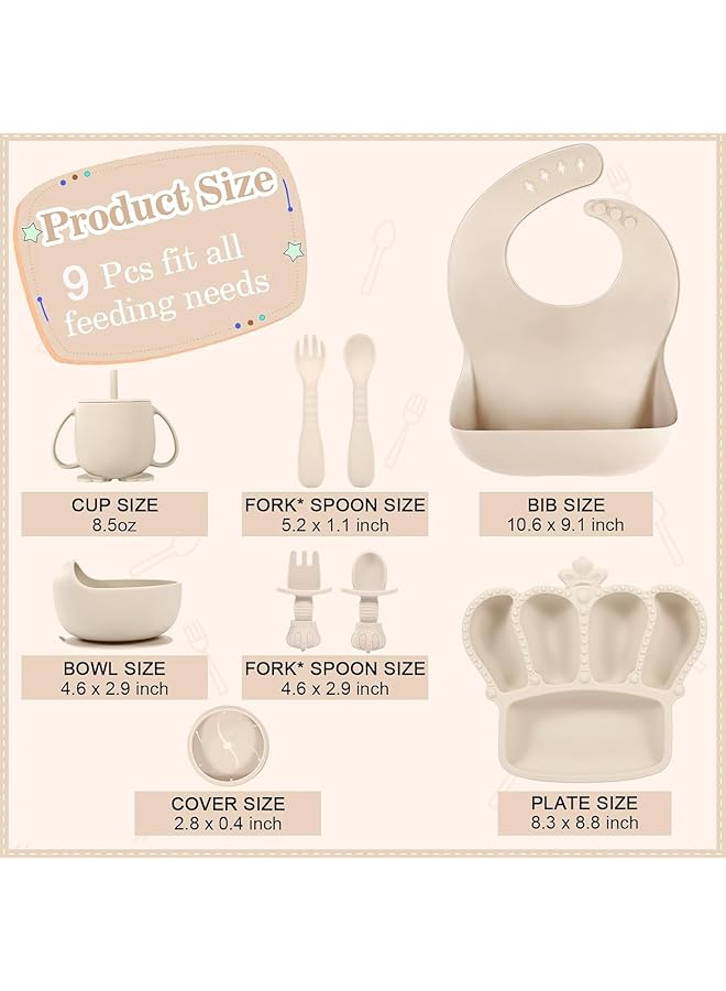 LINJIE Baby Feeding Set 9 Pack Non Slip Baby Weaning Supplies Set Food Grade Bpa Free Baby Tableware Set A Must Have For Baby Feeding As A Gift For Newborns A Durable Dishwasher That Is Safe.(Beige) - Image 2