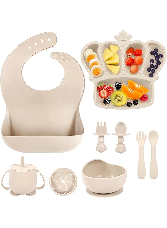 LINJIE Baby Feeding Set 9 Pack Non Slip Baby Weaning Supplies Set Food Grade Bpa Free Baby Tableware Set A Must Have For Baby Feeding As A Gift For Newborns A Durable Dishwasher That Is Safe.(Beige) - Image 1