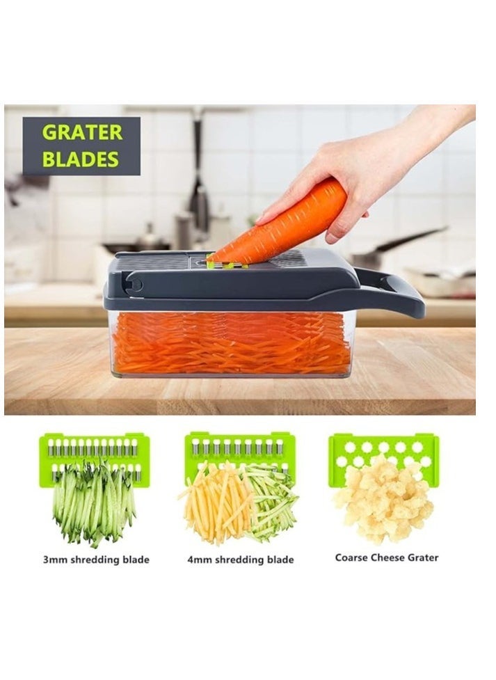 ELTRAZONE Vegetable Chopper 16-in-1 Professional Food Chopper and Slicer – Multi-Function Onion Chopper, Potato Slicer, Adjustable Vegetable Cutter with Container, Easy Cleaning and Storage (Gray) - Image 3