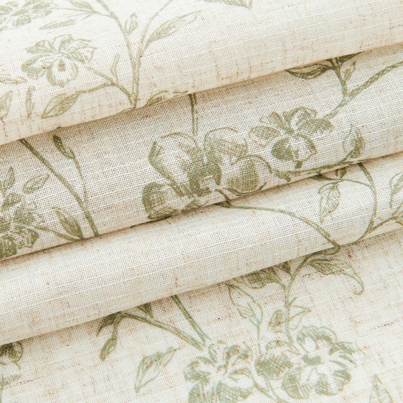 jinchan Floral Kitchen Curtains 45 Inch Linen Tier Curtains Farmhouse Cafe Half Window Drapes for Small Windows Light Filtering Sage Green on Beige for Living Room Bathroom Back Tab 2 Panels - Image 5