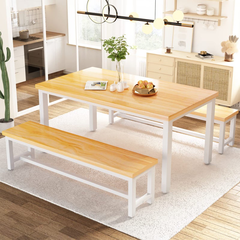 AWQM Dining Room Table Set Kitchen Set with 2 Benches Ideal for Home and Room Breakfast of 433x236x285 inches Benches 385x118x175 Beige