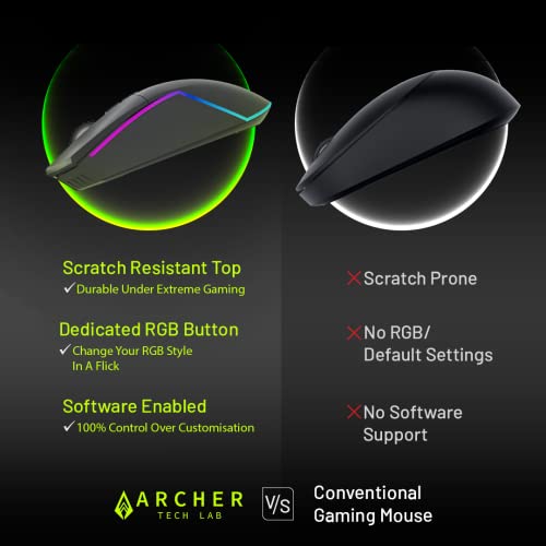 Archer Tech Lab Wired Gaming Mouse, 8000 DPI Adjustable Gaming Sensor, 7 Programmable Buttons, HUYU Switches, 6 Modes RGB Backlit, Ergonomic USB Mouse for PC, Laptop, Windows, Mac (Recurve 500-Black) - Image 4