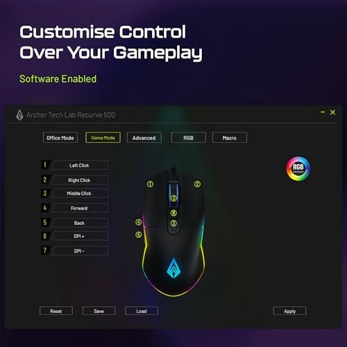 Archer Tech Lab Wired Gaming Mouse, 8000 DPI Adjustable Gaming Sensor, 7 Programmable Buttons, HUYU Switches, 6 Modes RGB Backlit, Ergonomic USB Mouse for PC, Laptop, Windows, Mac (Recurve 500-Black) - Image 3