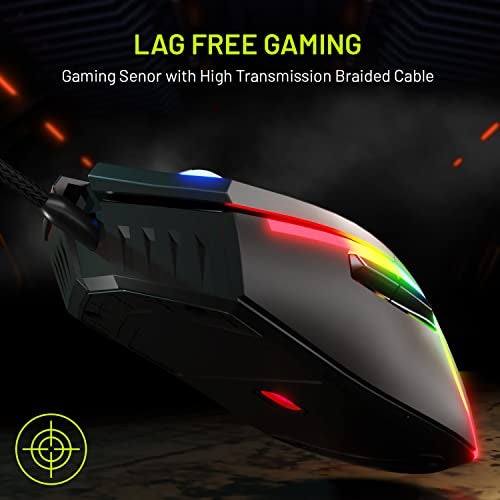 Archer Tech Lab Wired Gaming Mouse, 8000 DPI Adjustable Gaming Sensor, 7 Programmable Buttons, HUYU Switches, 6 Modes RGB Backlit, Ergonomic USB Mouse for PC, Laptop, Windows, Mac (Recurve 500-Black) - Image 5