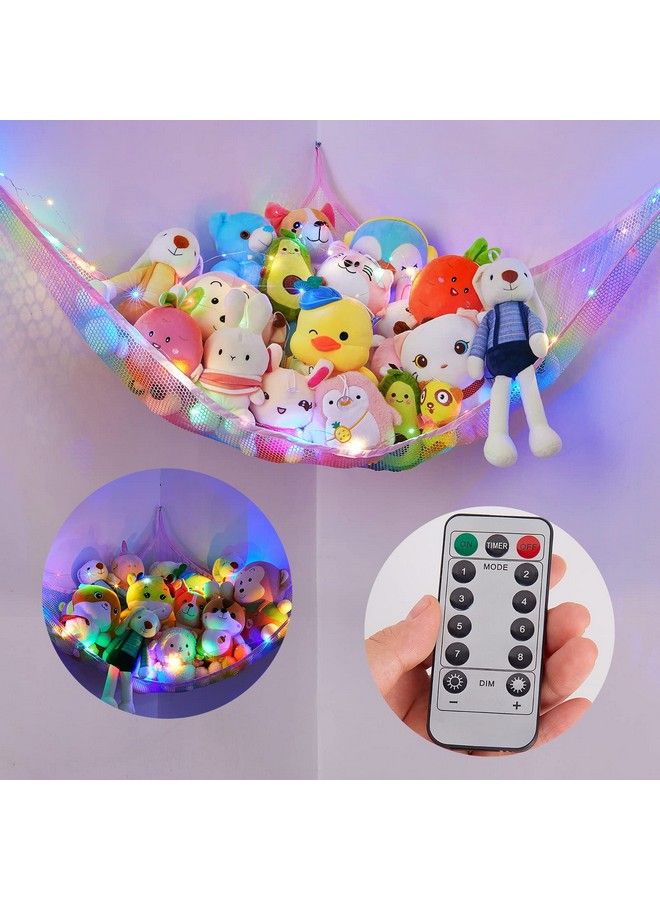 Basumee Stuffed Animals Net Or Hammock With Led Light Hanging Toy Net Hammock For Stuffed Animals Storage Stuff Animals Hammocks For Nursery Kids Room With Remote Control 8 Kinds Of Lights Rainbow - Image 1