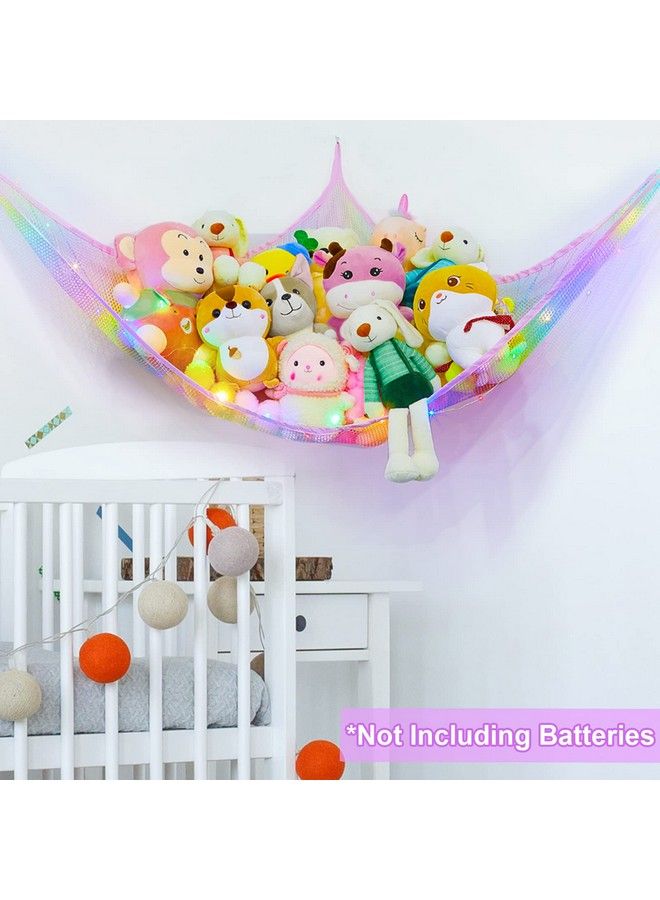 Basumee Stuffed Animals Net Or Hammock With Led Light Hanging Toy Net Hammock For Stuffed Animals Storage Stuff Animals Hammocks For Nursery Kids Room With Remote Control 8 Kinds Of Lights Rainbow - Image 4