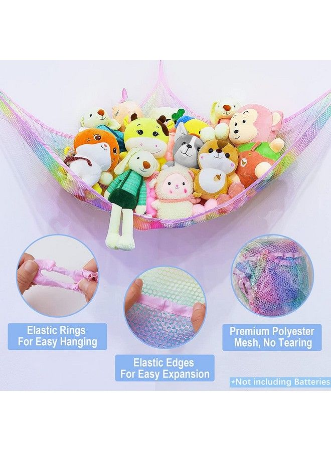 Basumee Stuffed Animals Net Or Hammock With Led Light Hanging Toy Net Hammock For Stuffed Animals Storage Stuff Animals Hammocks For Nursery Kids Room With Remote Control 8 Kinds Of Lights Rainbow - Image 5