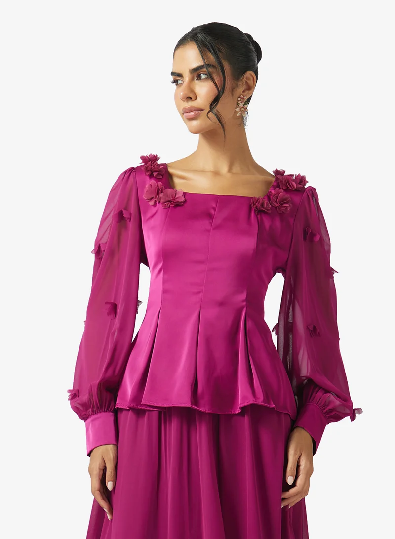 Khizana  Puff Sleeved Top & Skirt Set for Women | Best Price UAE