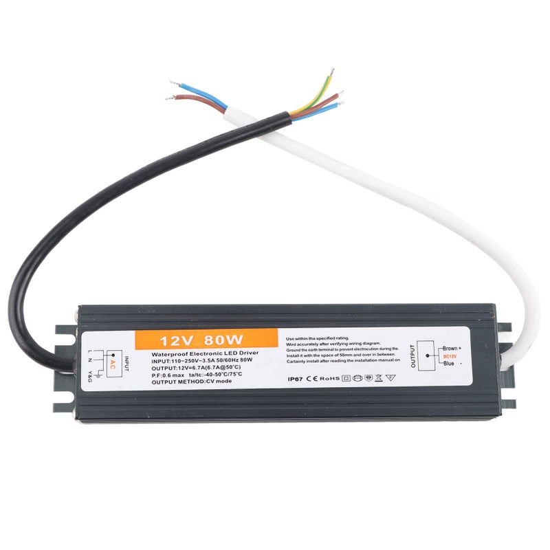 80W IP67 سائق LED مقاوم للماء مزود طاقة AC110 250V مدخل DC12V مخرج سبيكة ألومنيوم - Image 5