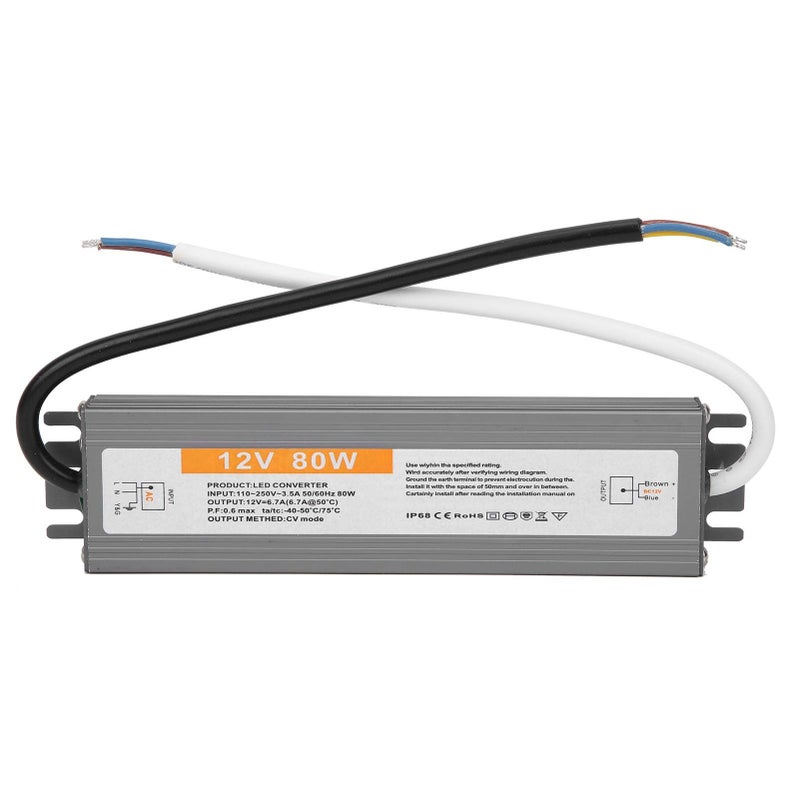 80W IP67 سائق LED مقاوم للماء مزود طاقة AC110 250V مدخل DC12V مخرج سبيكة ألومنيوم - Image 2