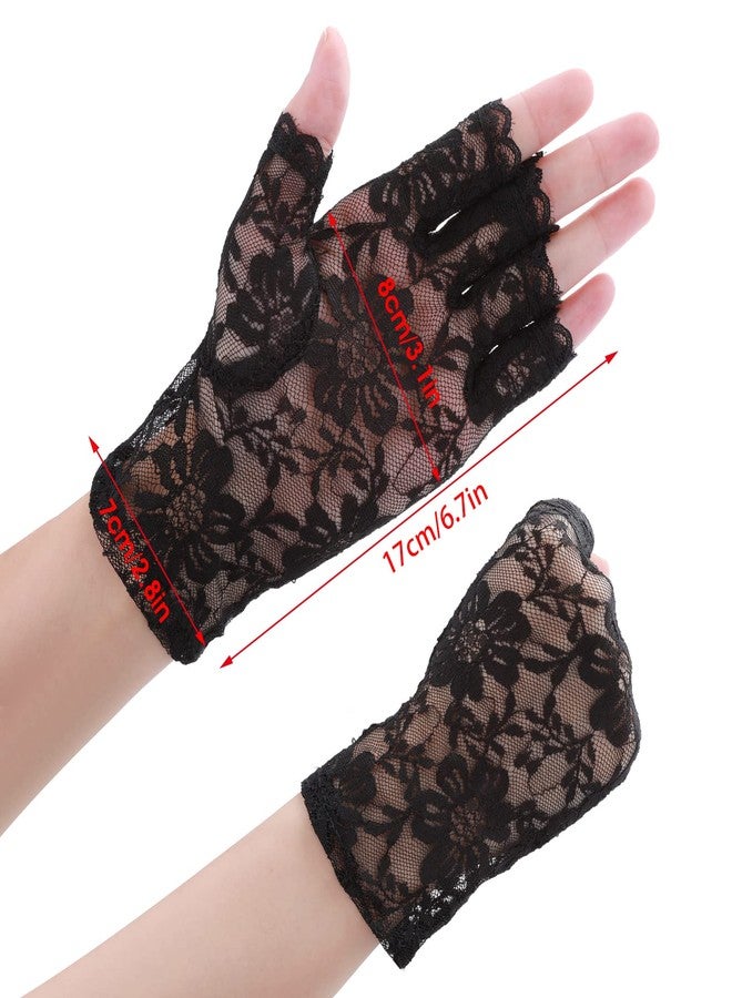 Yolev Women Black Short Lace Fingerless Gloves Floral Tea Party Gloves for Wedding Prom Halloween Party - Image 2
