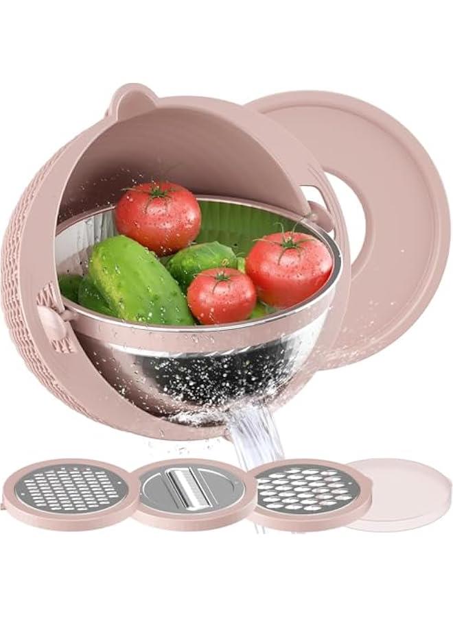 HOOKOR 4-1 Colander with Mixing Bowl Set - Strainers for Kitchen, Food Strainers and Colanders, Pasta Strainer, Rice Strainer, Fruit Cleaner, Veggie Wash, Salad Spinner (Pink) - Image 1