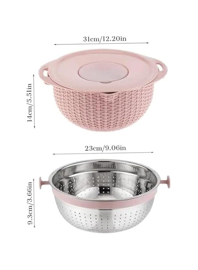 HOOKOR 4-1 Colander with Mixing Bowl Set - Strainers for Kitchen, Food Strainers and Colanders, Pasta Strainer, Rice Strainer, Fruit Cleaner, Veggie Wash, Salad Spinner (Pink) - Image 2