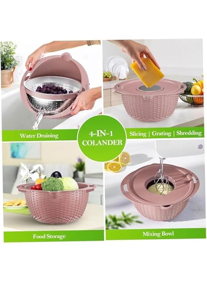 HOOKOR 4-1 Colander with Mixing Bowl Set - Strainers for Kitchen, Food Strainers and Colanders, Pasta Strainer, Rice Strainer, Fruit Cleaner, Veggie Wash, Salad Spinner (Pink) - Image 4