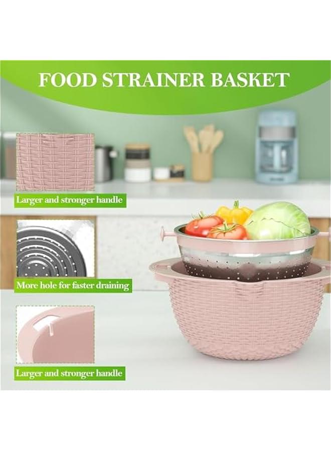 HOOKOR 4-1 Colander with Mixing Bowl Set - Strainers for Kitchen, Food Strainers and Colanders, Pasta Strainer, Rice Strainer, Fruit Cleaner, Veggie Wash, Salad Spinner (Pink) - Image 5