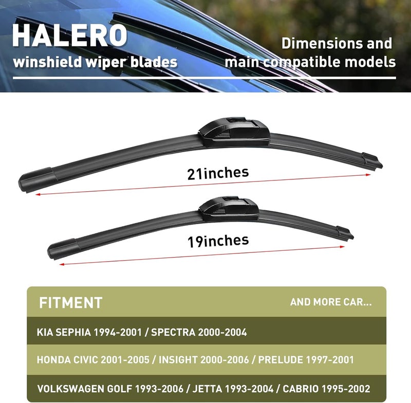 Halero 21" + 19" Premium Windshield Wiper Blades - All-Season Durable Silicone for Volkswagen Golf, Honda Civic, Mazda 3 - Image 4
