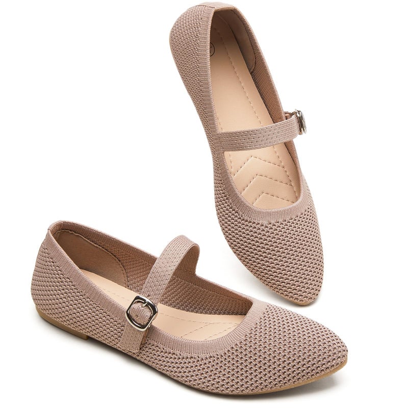 BABUDOG Mesh Ballet Flats for Women,Women's Mary Jane Flats with Buckle Strap,Black Nude Foldable Flats Shoes for Women,Comfortable Dress Shoes(Moc.US12) - Image 1
