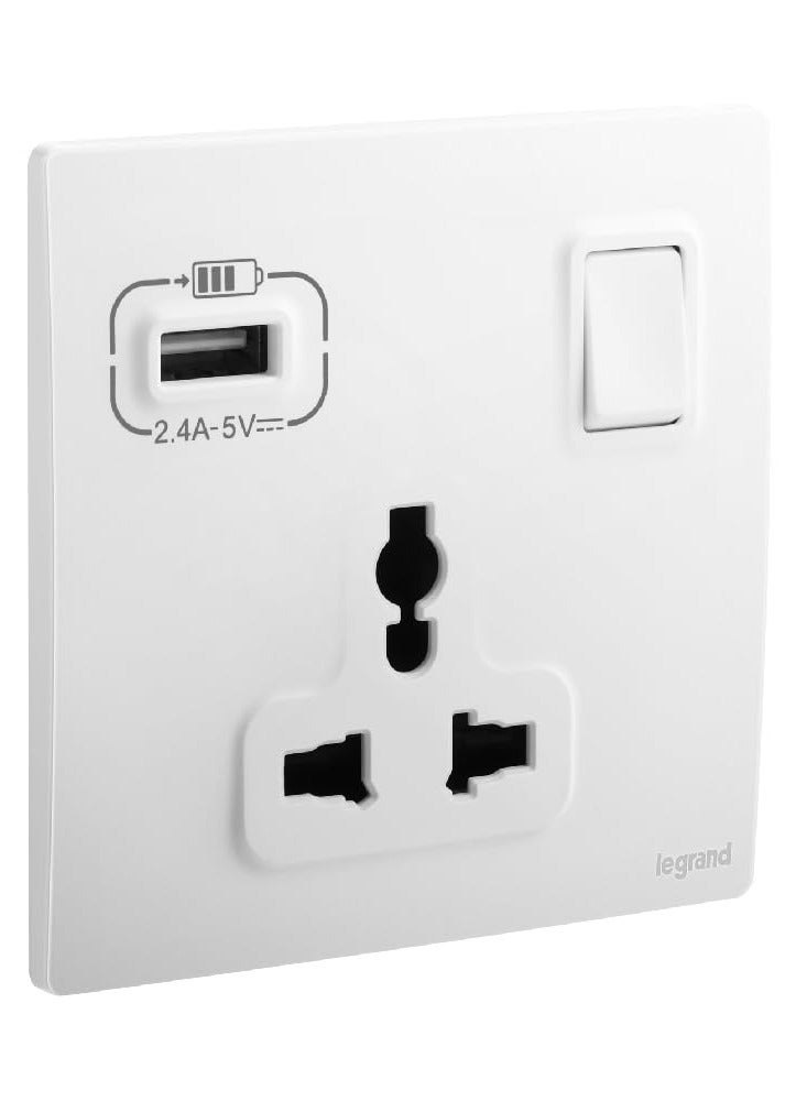 Legrand Mallia Senses 1 Gang Switched Socket with USB Type A