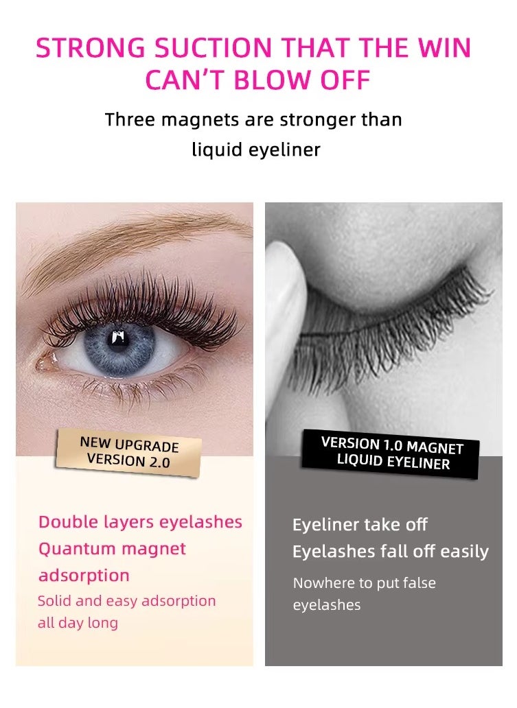 KIIUMI - Magnetic Eyelashes without Eyeliner - Reusable Dual Magnetic lashes with 8 Pair, Looking Natural No Glue 3D False Eyelashes Kit with Applicator, False Eyelashes, Easy to Wear(Black) - Image 1