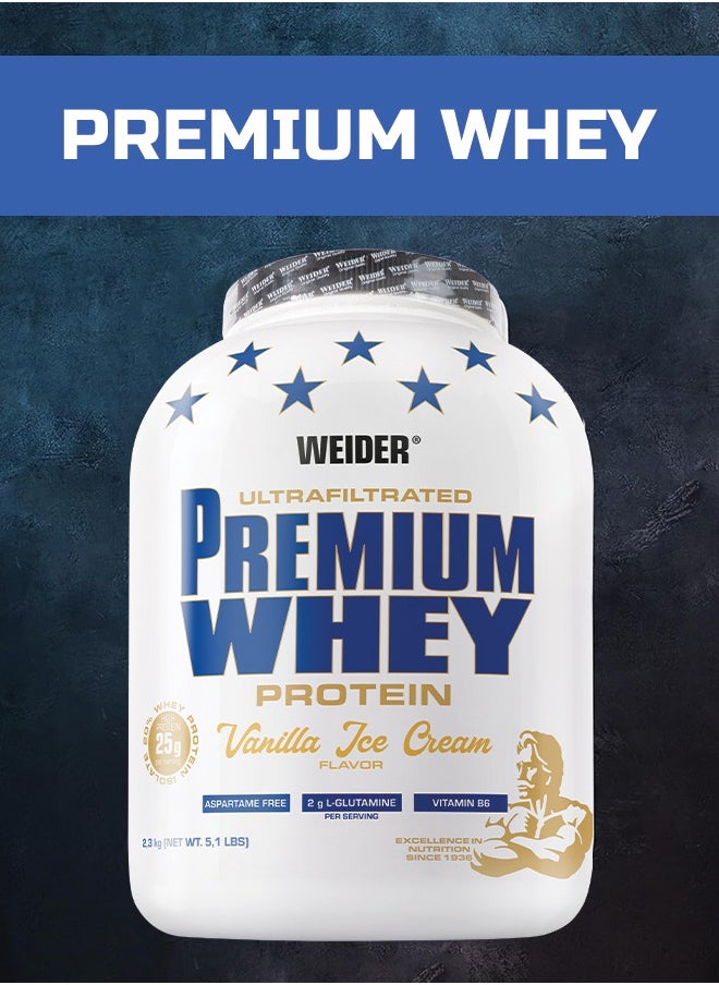 Weider - Premium Whey Protein - 2.3 kg, Vanilla Ice Cream Flavor - High-Quality Whey Protein Concentrate, Isolate Blend for Muscle Growth and Recovery - Image 1
