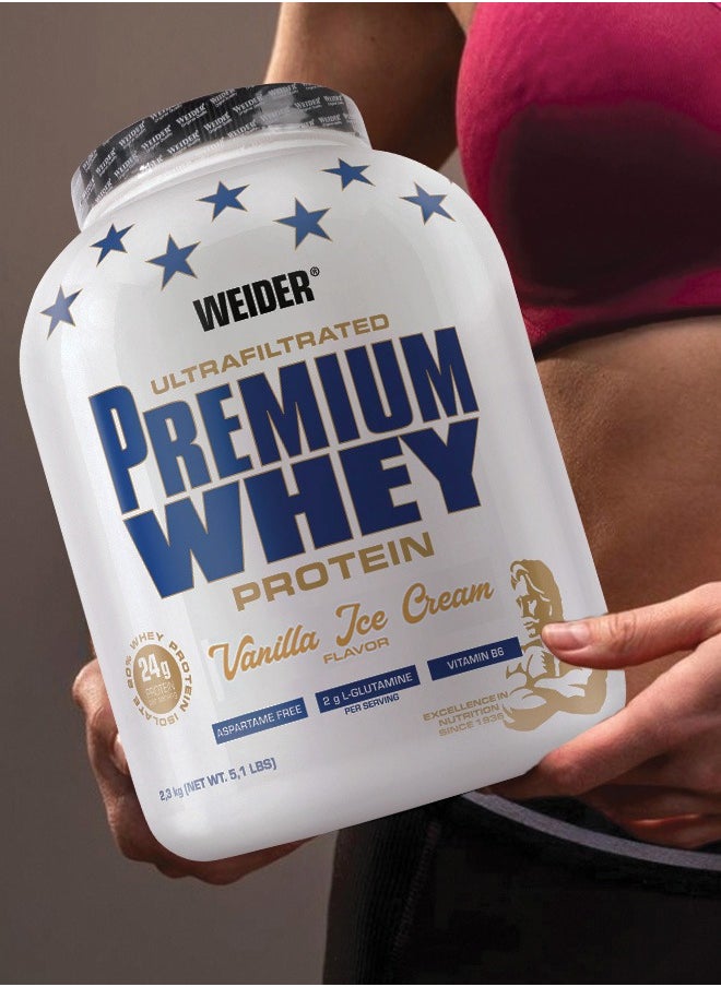 Weider - Premium Whey Protein - 2.3 kg, Vanilla Ice Cream Flavor - High-Quality Whey Protein Concentrate, Isolate Blend for Muscle Growth and Recovery - Image 1