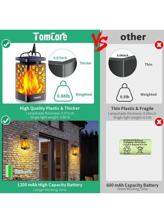 TomCare Solar Lanterns Outdoor Upgraded Flickering Flame Waterproof Hanging Lanterns Decorative Solar Powered LED Christmas Lights for Patio Deck Yard, 2 Pack - Image 2