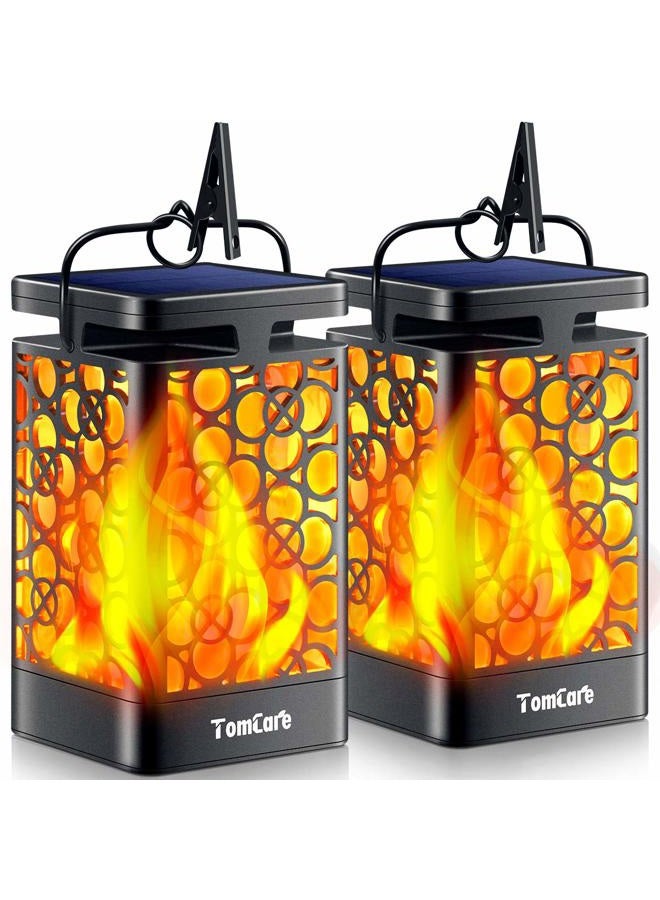 TomCare Solar Lanterns Outdoor Upgraded Flickering Flame Waterproof Hanging Lanterns Decorative Solar Powered LED Christmas Lights for Patio Deck Yard, 2 Pack - Image 1