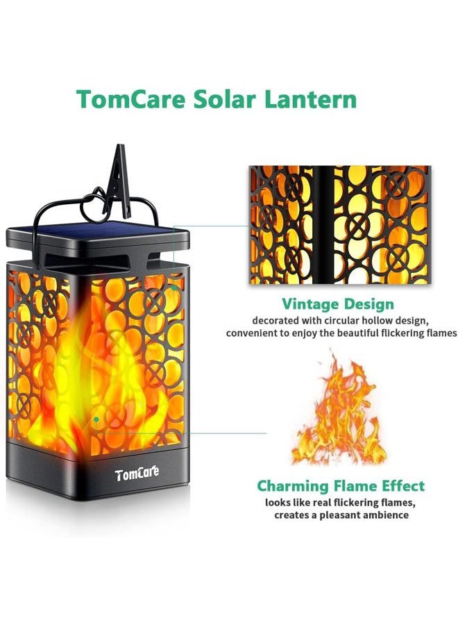 TomCare Solar Lanterns Outdoor Upgraded Flickering Flame Waterproof Hanging Lanterns Decorative Solar Powered LED Christmas Lights for Patio Deck Yard, 2 Pack - Image 3