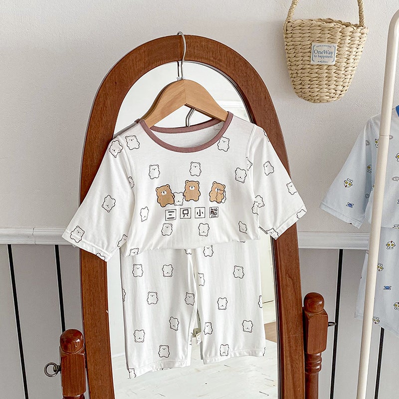 Anmeiya children's summer air conditioning clothing micro-business explosives boys and girls Tencel seven-point sleeve home clothing manufacturers wholesale - Image 1