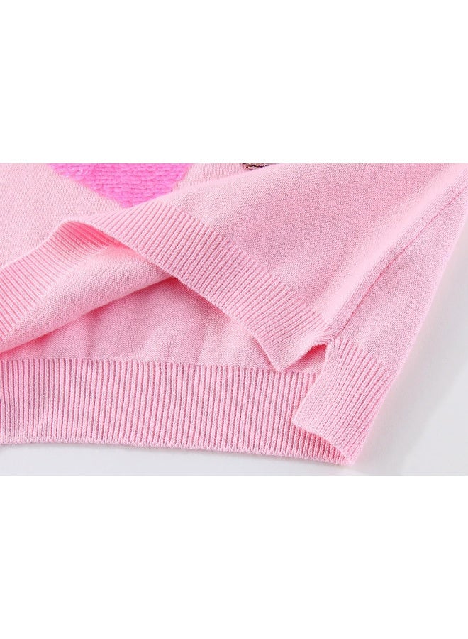 Peacolate Peacolate 18M-7T Toddler Little Girls Sequins Pullover Knitwear Simple Knit Sweater, Heart-pink, 5T - Image 5