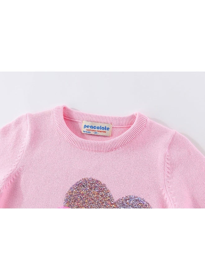 Peacolate Peacolate 18M-7T Toddler Little Girls Sequins Pullover Knitwear Simple Knit Sweater, Heart-pink, 5T - Image 3